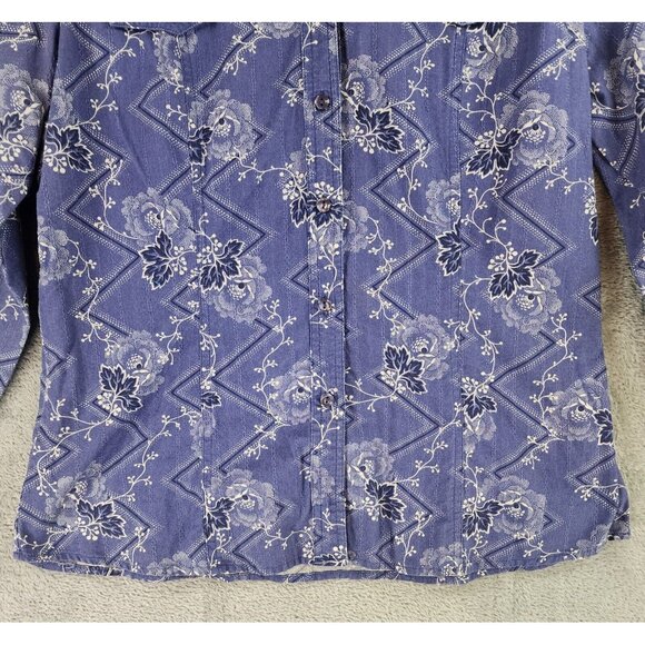 Pendleton Shirt Womens Large Blue Floral Button Up Short Sleeve Vintage Fit - Picture 7 of 9
